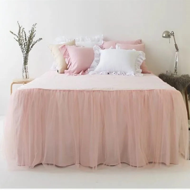 Однотонное розовое кружевное покрывало кроватный подзор в Корейском стиле для принцессы, высота 45 см, двойной полный размер, фартук для кровати YW