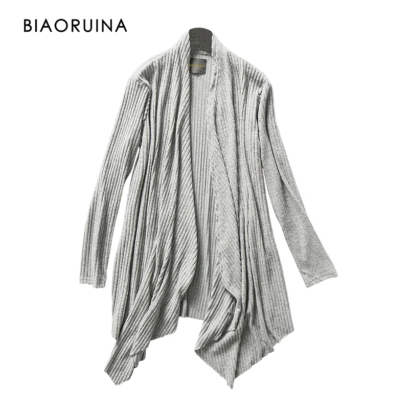 

BIAORUINA Women's Solid Casual Comfortable Long Cardigan Office Lady All-match Elegant Loose Open Stitch Sweater One Size