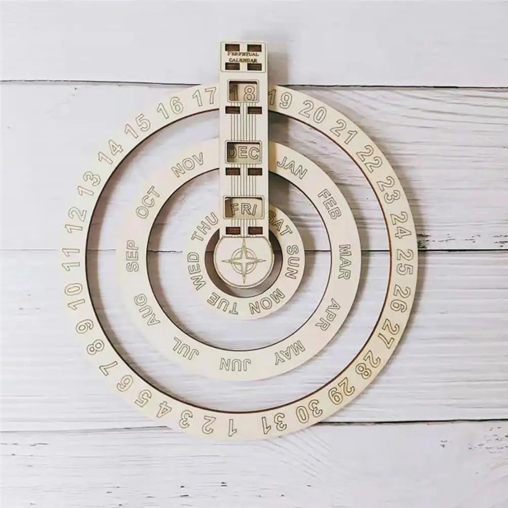 Rotatable Disks Perpetual Calendar Easily Adjustable Wood Smooth to Spin Hanging Calendar Home Decoration accessories