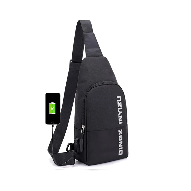 black UOSC маленькая Usb зарядка Одна сумка на плечо мужские сумки-мессенджеры мужские водонепроницаемые нагрудные сумки на лямках новые сумки через плечо - Color: black