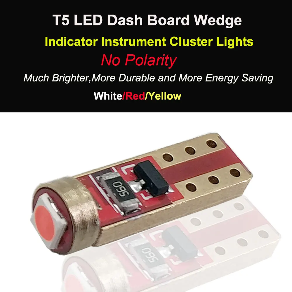 2 шт. T5 светодиодный W3W 1SMD 3030 салона инструмент, световой индикатор приборной панели, Wedge Bulb, авто лампа Нет полярности Белого красного и желтого цвета 12
