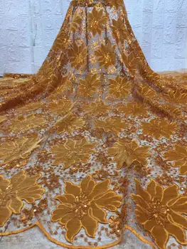 

GOLD Velvet African Lace Fabric 2020 Embroidered French Lace Fabric High Quality Sequins Tulle Lace Fabric For Wedding Party