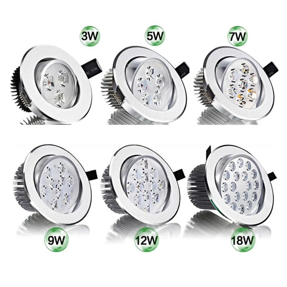 Round dimmable downlight 3W/4W/5W/7W/9W/12W/18W LED ceiling spotlight embedded high-power ceiling spotlight ac85-265V white led downlights