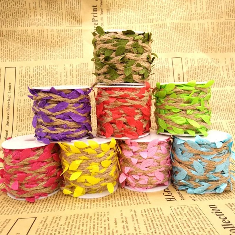 8 In 1 Simulation Leaves Weaving Rope Diy Wedding Birthday Wedding Decoration Rattan Gift Bouquet Packaging Rope 5Mm