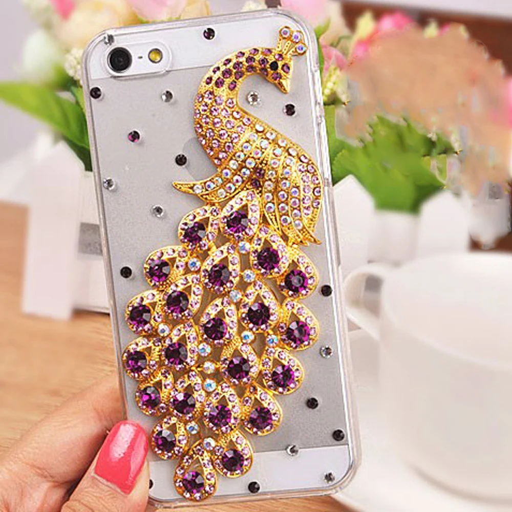 Purple Peacock Блестящие стразы, чехол, мягкий край, Кристальный Павлин, чехол для телефона IPhone/samsung Galaxy - Цвет: Purple Peacock