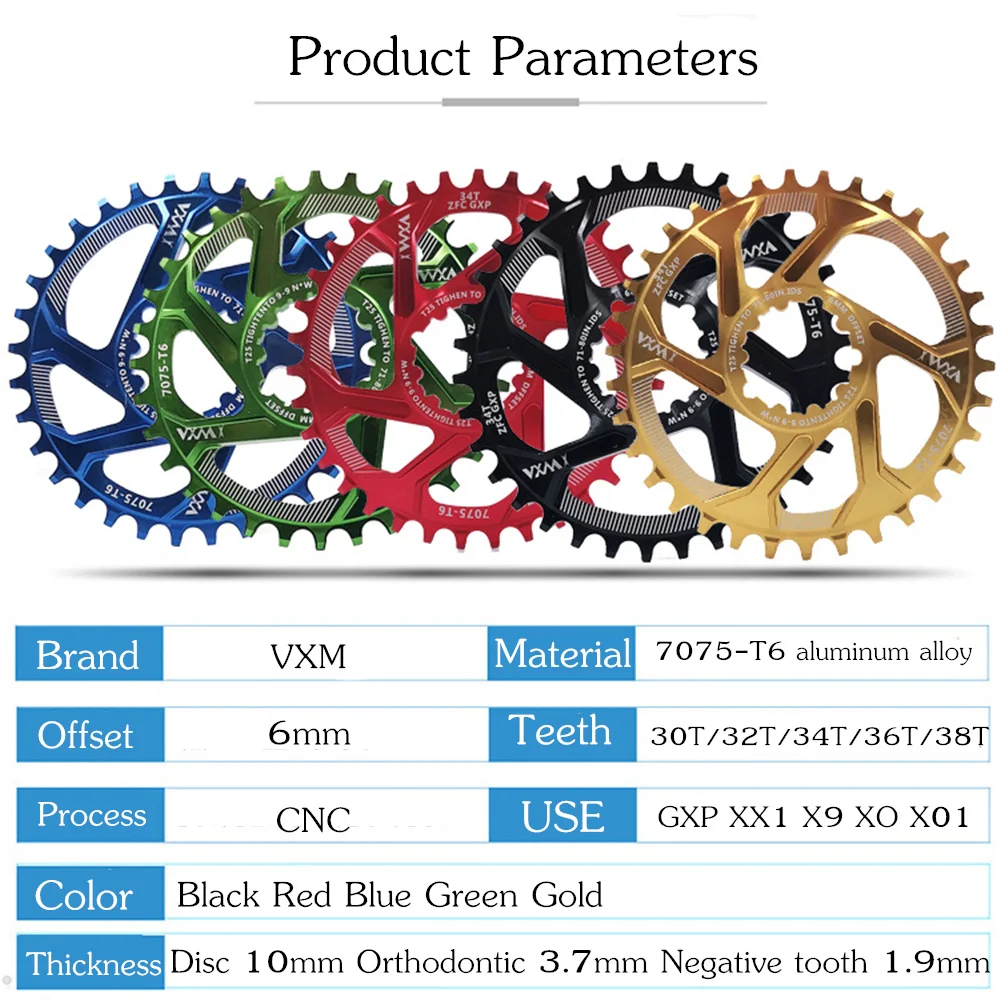 Велосипедный шатун VXM Al 7075 CNC 32T 34T 36T 38T узкая широкая цепь для Sram XX1 XO1 X1 GX XO X9, запчасти для mtb