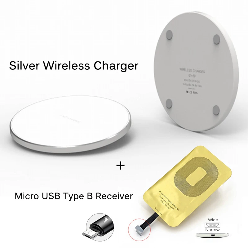 Silver USB Type B Универсальное 10 Вт Быстрое беспроводное зарядное устройство для iPhone samsung huawei Xiaomi Qi беспроводной зарядный приемник для микро USB смартфона - Цвет: Silver USB Type B