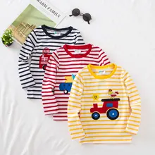 Полосатая Детская футболка с длинными рукавами г. Осенний Стильный пуловер с длинными рукавами Повседневные топы, футболка для мальчиков