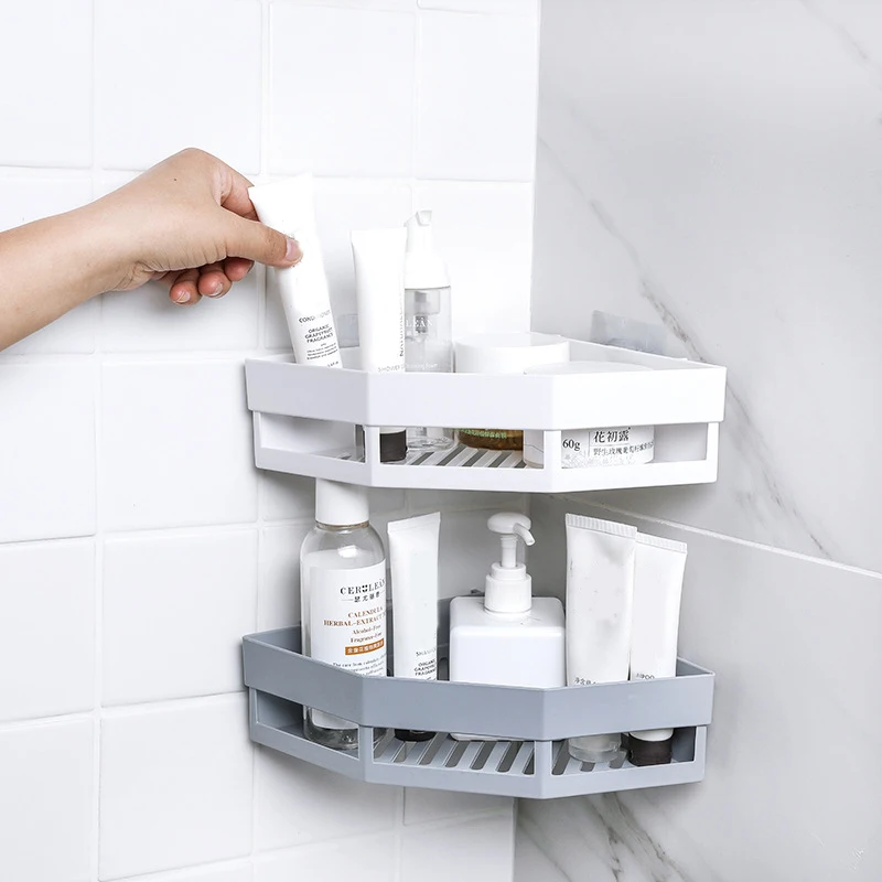 Полка для хранения зубных щеток и шампуня для хранения в ванной комнате, настенный угловой бесшовный Органайзер