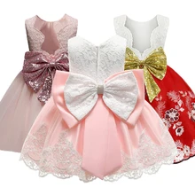 Новинка; модное торжественное свадебное платье для новорожденных; платье с бантом для маленьких девочек; платье для дня рождения; платье для крещения; одежда для малышей 1 года