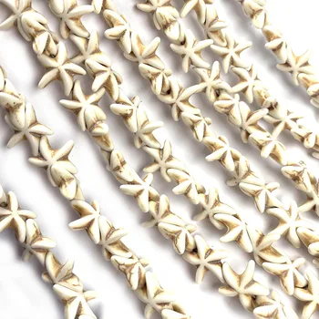 천연 석재 비즈 불가사리 모양 화이트 터키석 비즈, 쥬얼리 만들기 DIY 팔찌 목걸이 액세서리 크기 14mm, 37 개