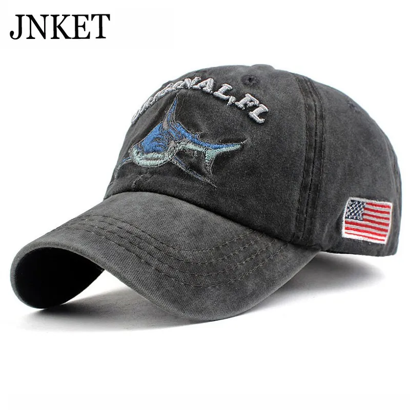 

JNKET Washed Letter Embroidery Shark Cap Unisex Vintage Adjustable Snapback Hats Baseball Cap Outdoor Sports Sunhats Casquette