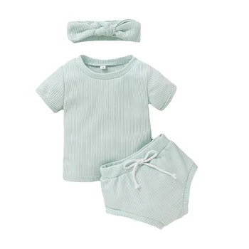 

3Pcs Newborn Baby Clothes Sets Summer Baby Clothing Set Solid Color Fashion Casual Short-Sleeved Briefs Toddler Baby Clothes