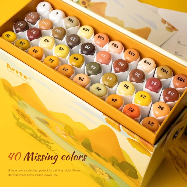 Arrtx ALP 40 Colors Alcohol Marker Yellow Tune Marker Pen Set Perfect for  Light, Flame, Harvest Wheat Fields, Fallen leaves