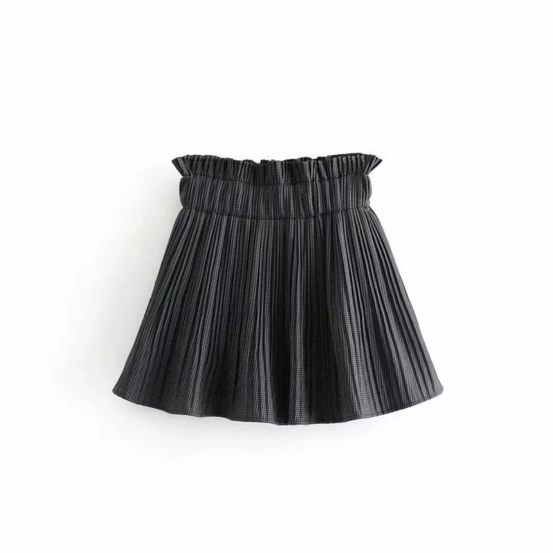 Fashion Za Fashion Elastic Waist A Line Streetwear Ladies Skirts Vintage Chic Plaid Pleated Casual Faldas Skirt