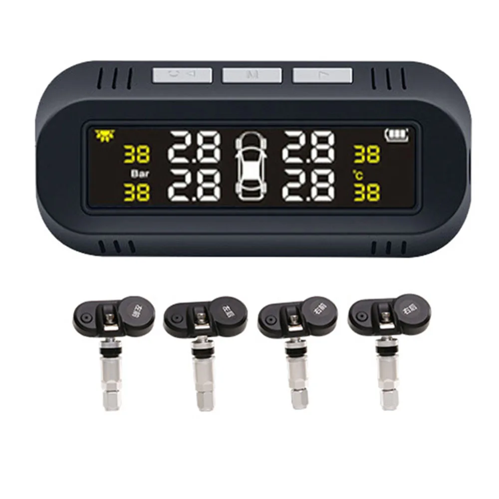 TPMS Солнечная Беспроводная ЖК-экран автомобильная система контроля давления в шинах с 4 датчиками