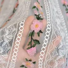 5 ярдов Off White Тяжелая вышитая Цветочная, розовая Цветочная кружевная ткань платье кружевная ткань смешанные цвета Роскошная ткань с вышивкой