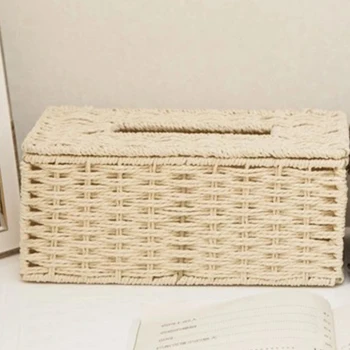 

Tissue Holder Bathroom Straw Braid Organizer Office Desktop Multifunction Hotel Practical Rectangular Box Storage Eco-friendly