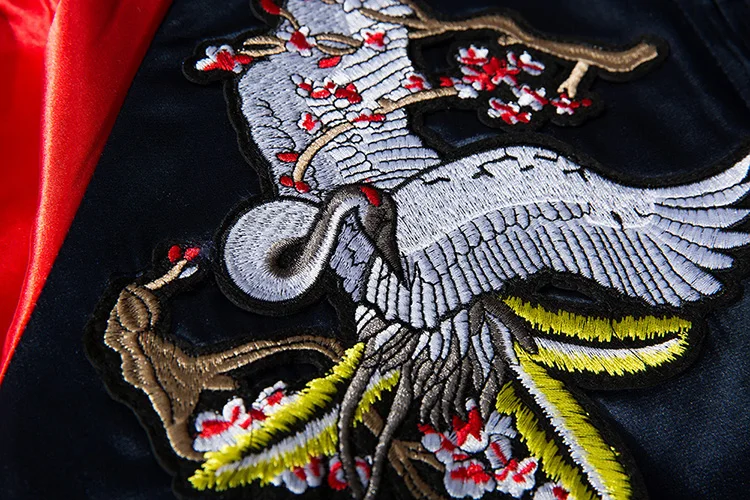 Chaqueta hombre, осенняя Мягкая тонкая куртка, Мужская куртка-бомбер, куртка с вышивкой Журавля, куртка-пилот, мотоциклетные куртки, мужские бейсбольные куртки