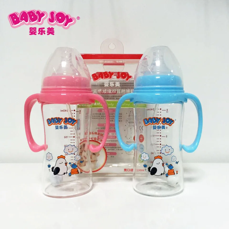 

240ml Infants Wide Aperture Translucent Glass Feeding Bottles with Automatic Straw ying lotus Borosilicate Glass Feeding Bottles