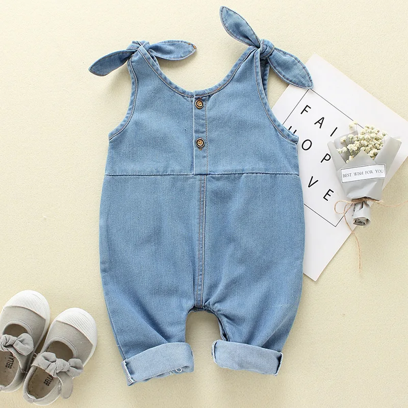 JOYINPARTY Summer Suspender Pants Children Denim Solid Pattern Sleeveless Pants Overalls Trousers 4M-2Yrs Outfit