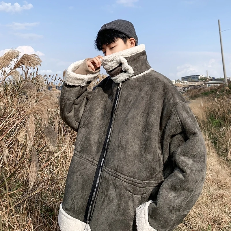 

Winter Men's Lamb Chamois Thickening Loose Cotton-padded Clothes Waterproof Parkas Casual In Warm Snow Jackets Outerwear trench