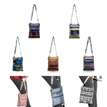 

Wild Ethnic Style Casual Shoulder Bag Multi-Compartment Synthetic 3-Layer Zipper Storage Bag Canvas Handmade Shoulder