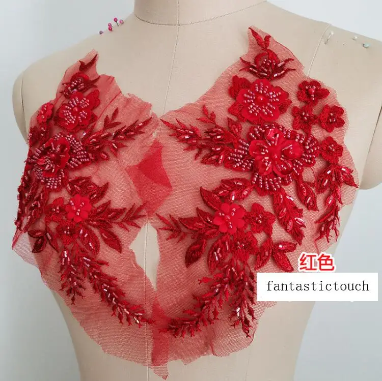 Beaded Craft Flower Embroidery Sewing Lace Neckline Applique Trims 3D Venise Patches 1 Piece lace fabric,lace garment accessories,sewing patches,lace sewing supplies,lace decoration,lace accessories,lace sewing accessories