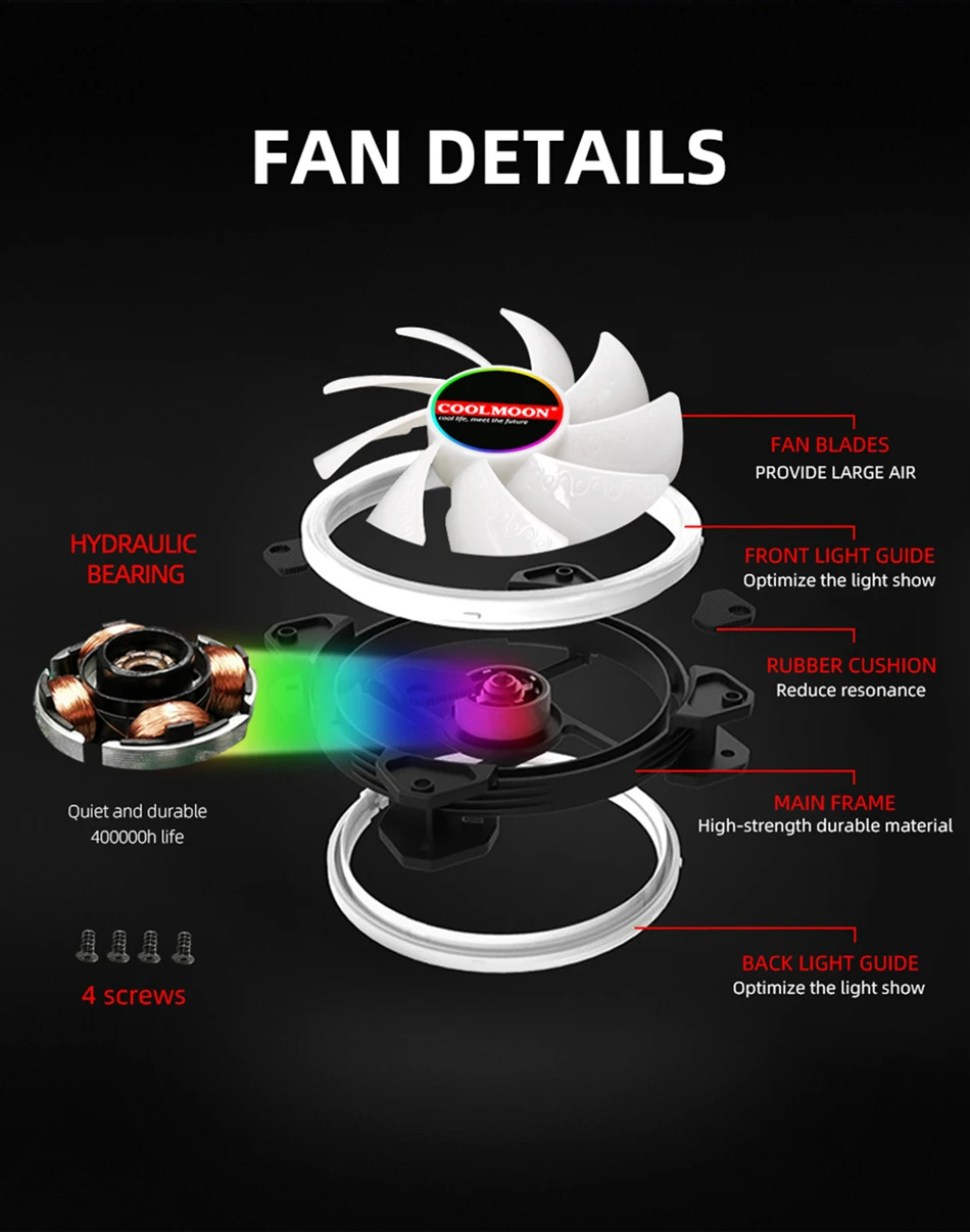 LED RGB Ajustável, 12cm, Mute Ventilador, 5V