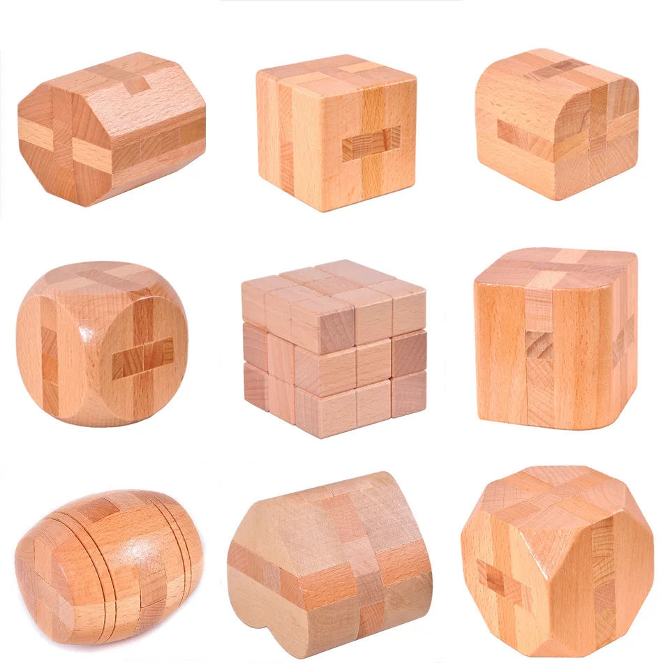 

1-9 Pieces Kongming Lock Luban Lock Octahedral Willow Leaf Lock Square Lock Ten Tetrahedral Dice Lock Puzzles Diy Wood Toy
