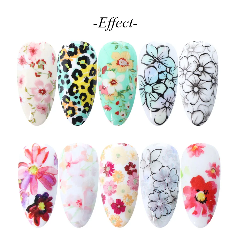 10pc Flower Nail Foil Set Transfer Sticker Leopard Nail Art Decals Decor Design Colorful Sliders For Nail Wrap Manicure LAXK9144