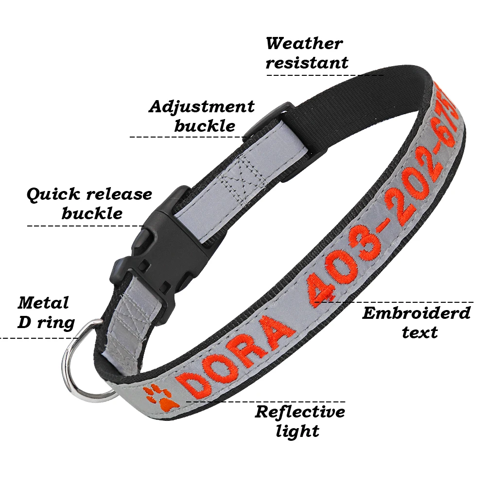 Черный Индивидуальный ошейник для собаки на заказ вышитый нейлоновый собачий идентификационный ошейник светоотражающий ошейник для щенка № ошейник для маленьких средних и больших собак - Цвет: Черный