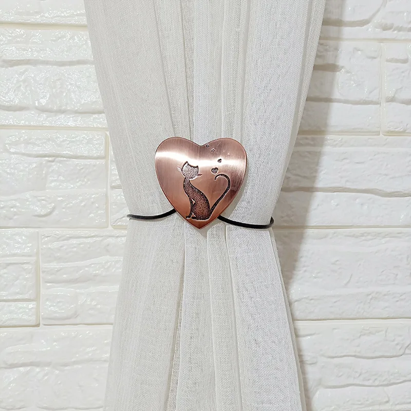 Rose Gold Heart Мультяшный Кот занавес ремень аксессуары украшение дома ретро Магнитные прихваты для занавесок Пряжка держатель Пряжка для штор зажимы - Цвет: Rose Gold Heart
