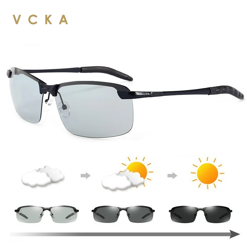 

VCKA Photochromic Sunglasses Men Polarized Driving Chameleon Glasses Male Sun Glasses UV400 Frameless Day Night Vision Eyewear