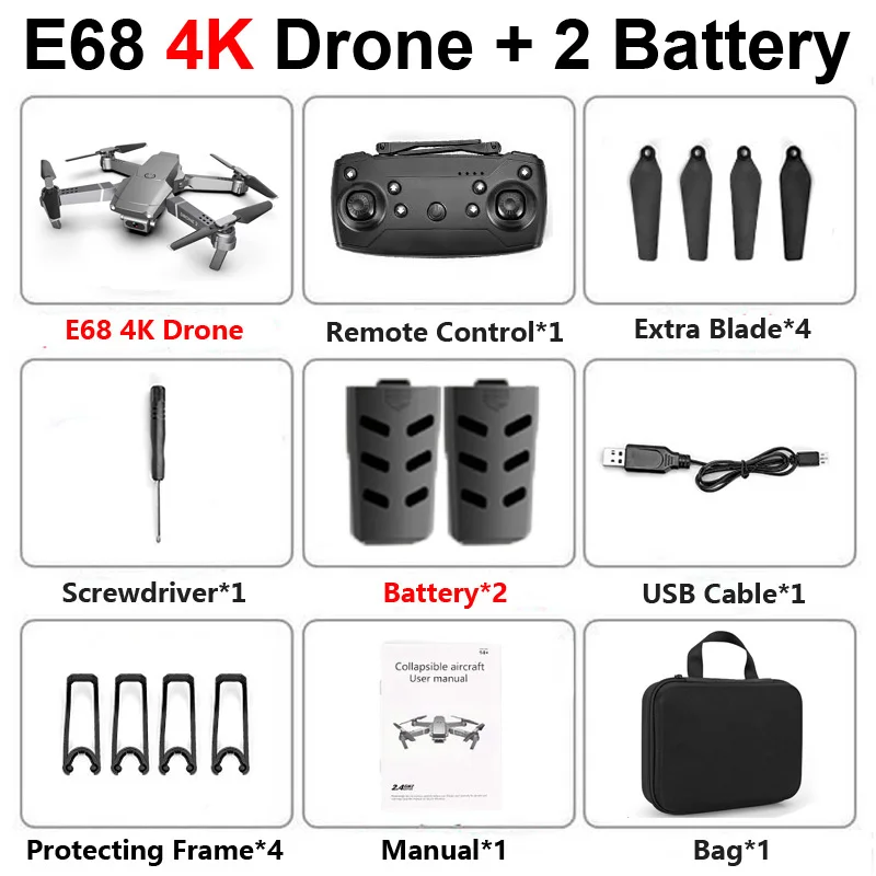 E68 складной Профессиональный Дрон с камерой 4K HD селфи WiFi FPV широкоугольный оптический поток RC Квадрокоптер вертолет детская игрушка E520S - Цвет: E68 4K 2b Bag