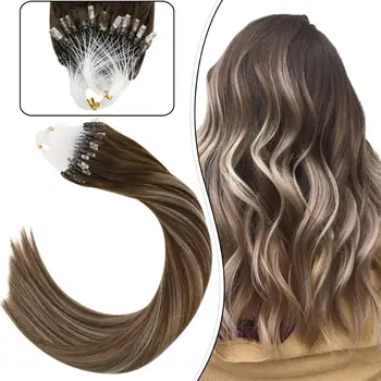 

Ugeat Human Hair Extensions Remy Hair Pre-bonded Micro Loop Hair Extensions Balayage Blonde Color Hair #4/18 50g/50strands
