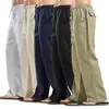 Pantalones de algodón natural de lino para hombre, pantalones para correr de verano, pantalones casuales para hombre, liso elástico, cintura recta, pantalones sueltos de talla grande 5XL ► Foto 1/6