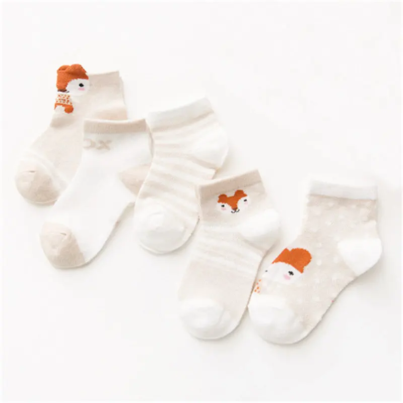 5 пар/лот, От 0 до 2 лет носки для маленьких девочек, хлопковые сетчатые Носки с рисунком лисы для новорожденных мальчиков, одежда для малышей, аксессуары