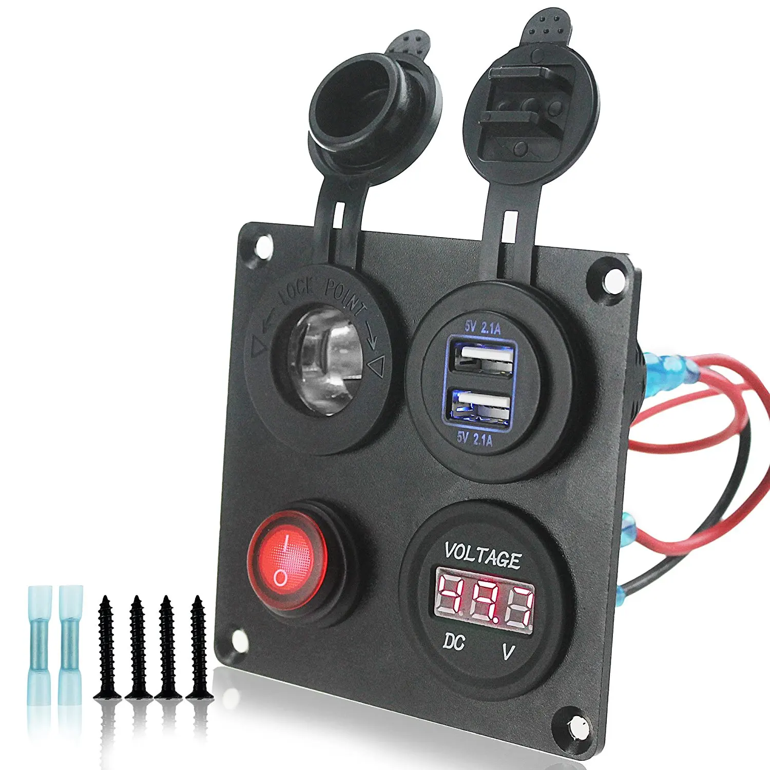 DIY 12-24V Вольтметр прикуриватель 4.2A Dual USB Зарядное устройство переключатель 4 отверстие Алюминий Панель пластина для грузовика лодка прицеп - Название цвета: Красный