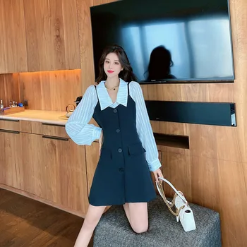 

Net red with black suspender dress set for women's autumn 2020 new age reduced and slim skirt set