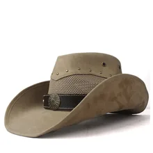 Кожаная мужская и женская сетчатая западная ковбойская шляпа широкая шляпа уличная Sombrero Hombre Женская Ковбойская шляпа от солнца