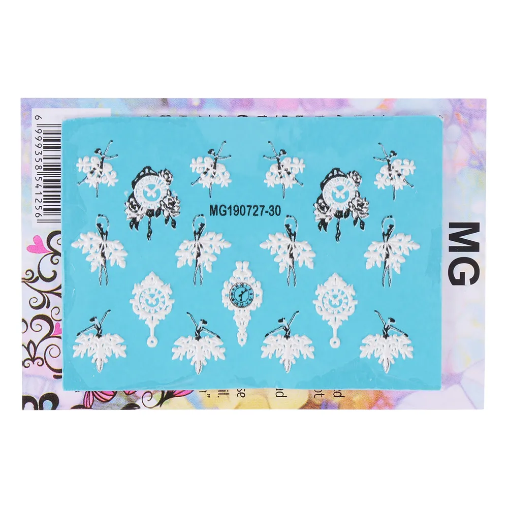 3D Acrylic Engraved Nail Sticker Beautiful Dancing Gril Snow Shape Water Decals Empaistic Nail Water Slide Decals DIY Nail Art - Color: 009