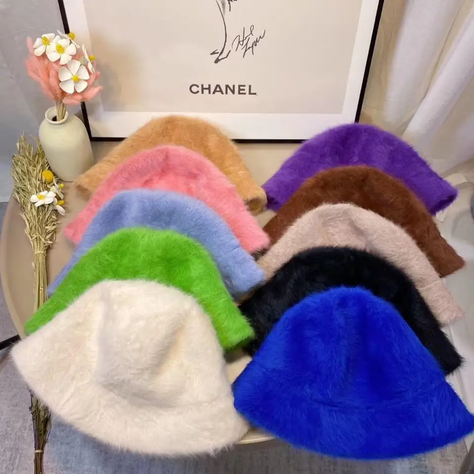 2020 Hat winter women's fashion Solid color rabbit fur hat bucket