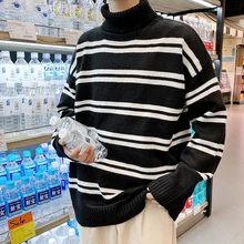 UYUK Autumn And Winter Loose Casual Trend High Collar College Wind Stripe Stitching Knit Sweater Hombre Clothes Man UYUK Autumn And Winter Loose Casual Trend High Collar College Wind Stripe Stitching Knit Sweater Hombre Clothes Man