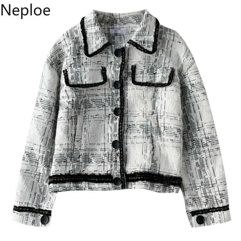 Neploe/Корейская винтажная короткая куртка в стиле Харадзюку Женская осенне-зимняя модная Лоскутная куртка Chaqueta Mujer, свободное студенческое пальто 46331