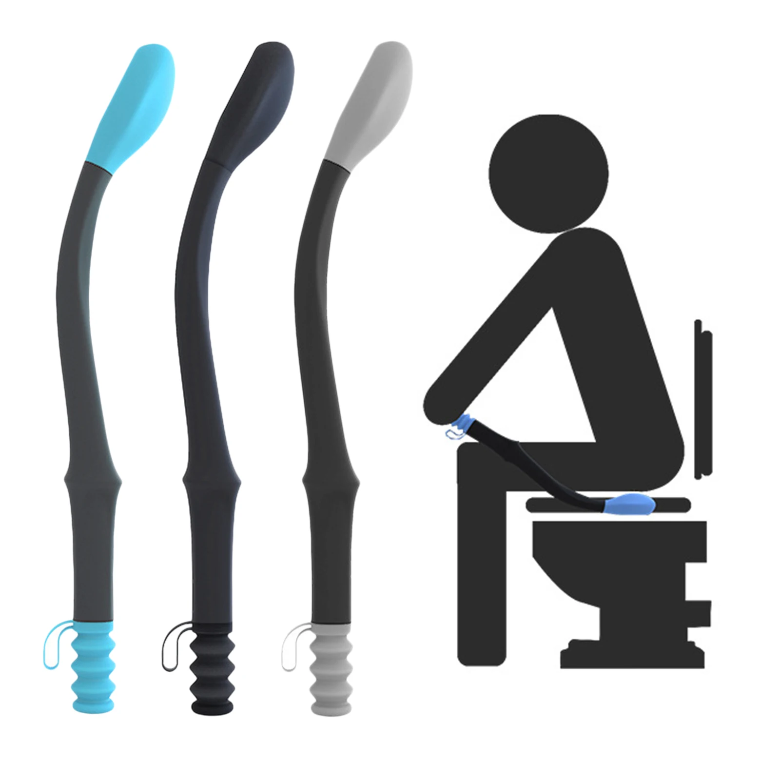 Toilet Wiping Aid Tools with Button at End Long Reach Bottom Wiper Comfort Wipe Extends Reach Over 15" Grips toilet wiping aid