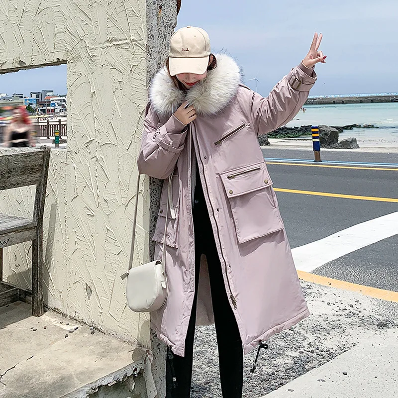 

Workwear Cotton-padded Clothes Women's Long 2019 Winter New Style Korean-style Loose-Fit Large Fur Collar Students BF Winter Cot