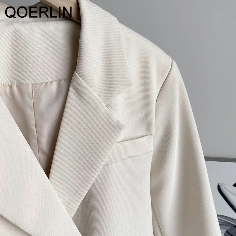 QOERLIN Vintage 2021 Women Suit Jacket Textured Blazer Women Jacket Female Notched Long Sleeve Short Blazer Coat Office Ladies