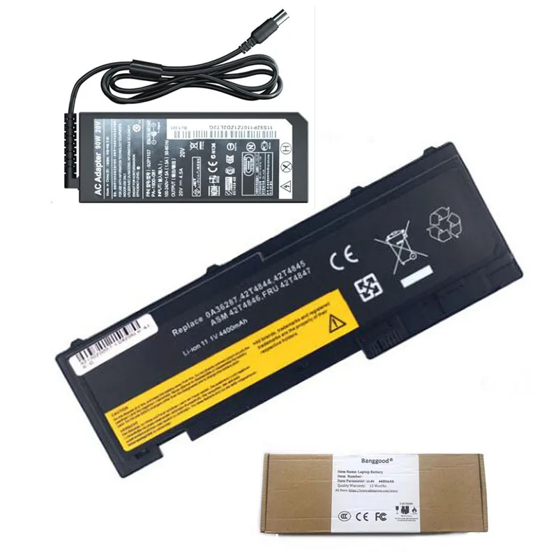 4400mAh 42T4844 42T4845 42T4846 FRU 42T4847 Laptop Battery + 20V 4.5A AC Charger for LENOVO ThinkPad T420s T420si T430S T430si |