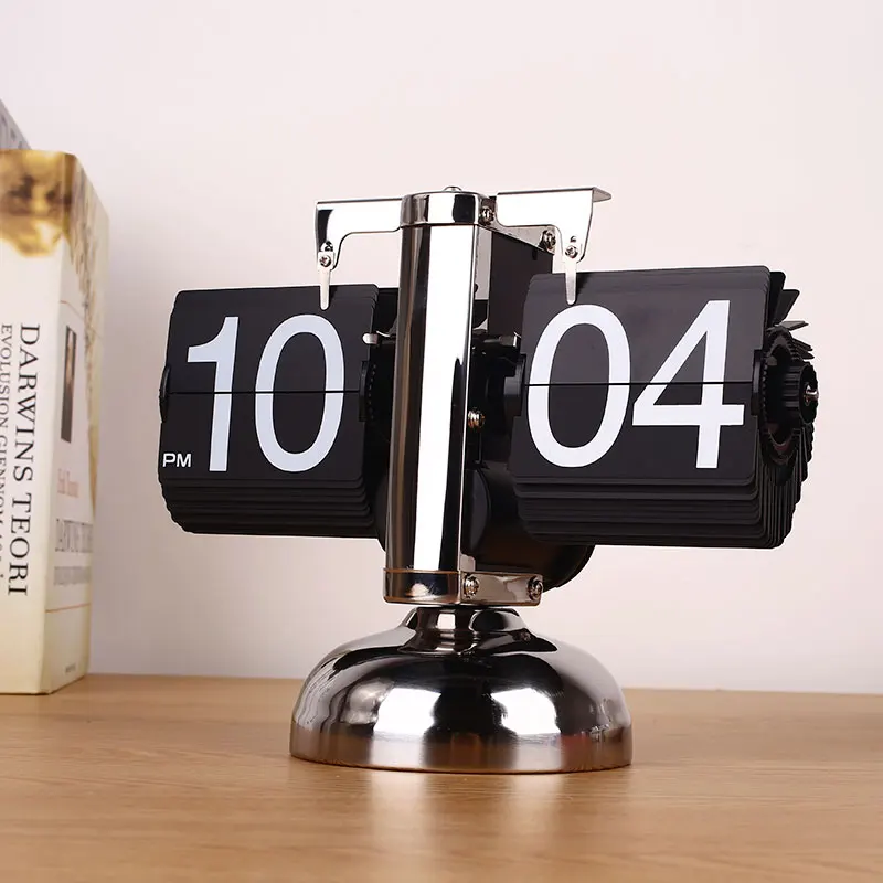 Vintage Retro Auto Flip Digital Clock Modern Desk Stand Clock Home Shop DIY Decor Metal Single Double Stand Table Clock
